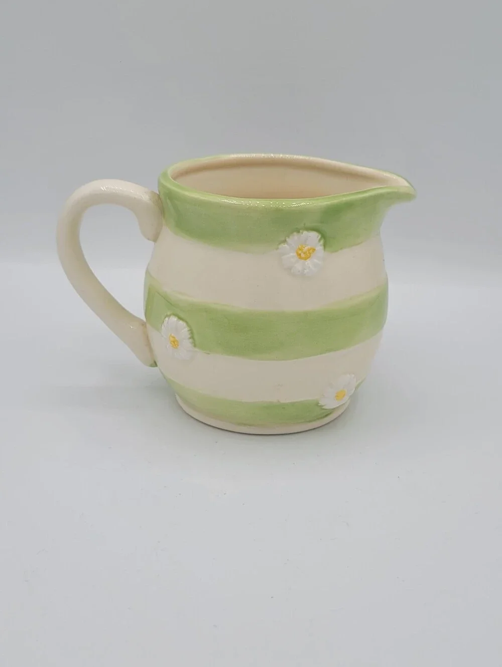 Country Companions Hedgehog Creamer Milk Jug Green Stripe Daisy Ceramic Pitcher